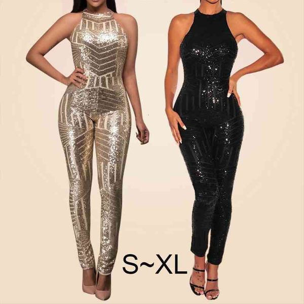 

elegant women sequin bodysuit ladies o-neck sleeveless rompers playsuit monos largos mujer pantalon largo, Black;white