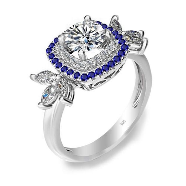 

cluster rings szjinao genuine 1ct moissanite ring diamond eternity sterling silver wedding with sapphire cz undefined women's jewelery, Golden;silver
