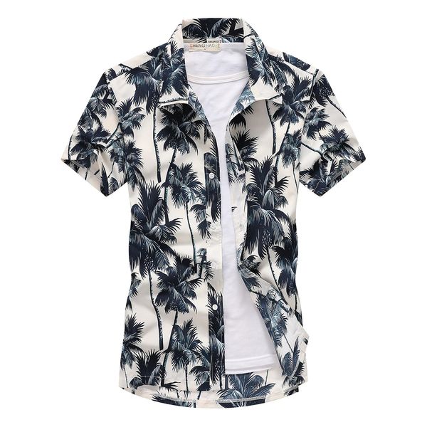 

2021 fashion mens short sleeve hawaiian shirt fast drying plus size asian size -5xl summer casual floral beach shirts for men, White;black