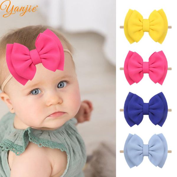 

hair accessories 1pc 6'' double layer puff bows nylon headband for girls elastic headbands big bow band, Slivery;white