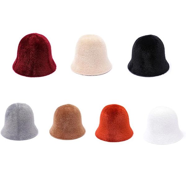 

wide brim hats lovely imitation mink hair brims solid color famale outdoor all-match plush hat fluffy bucket daily, Blue;gray