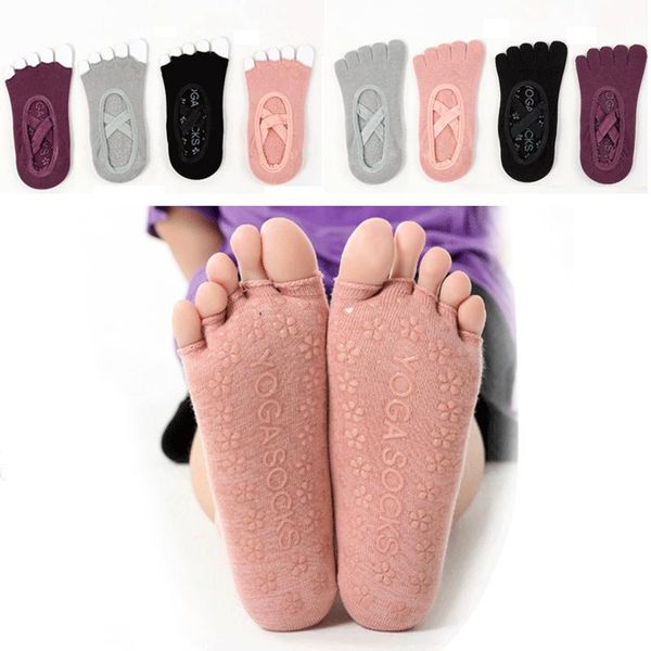 

sports socks five toe yoga quick-dry open breathable anti-slip pilates sock women fitness toeless half for ballet dance, Black