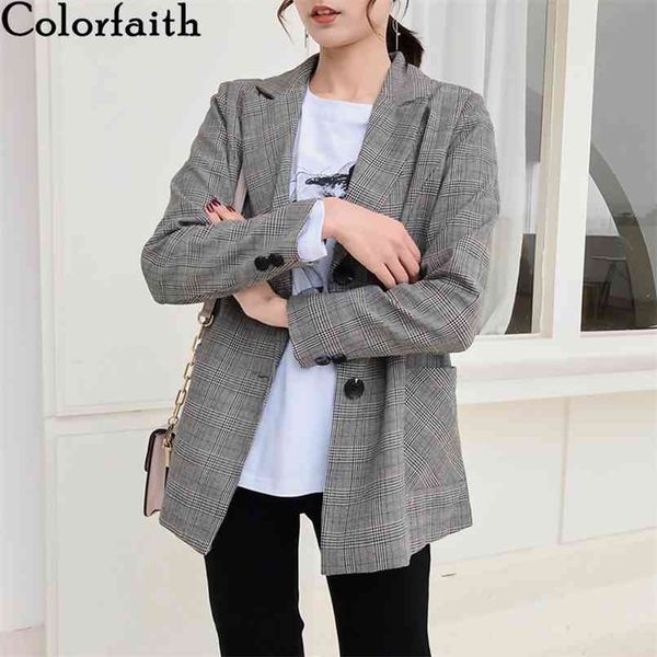 

autumn winter women's blazers plaid pockets single breasted formal jackets checkered outerwear jk1243 210427, White;black