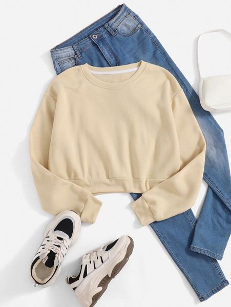 

solid drop shoulder thermal lined sweatshirt h4gy#, White;black