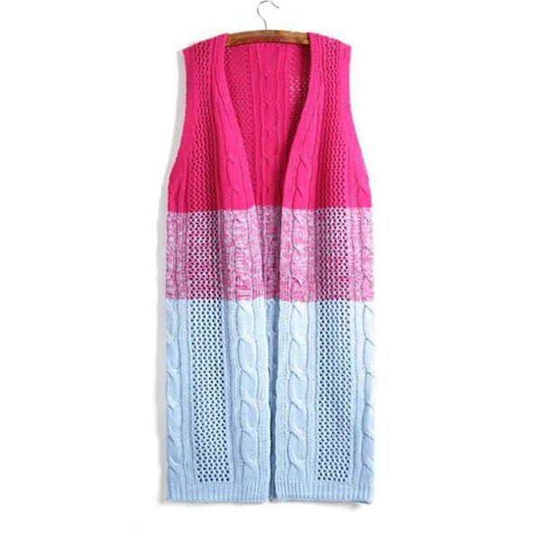 

women's sweaters long gradient color twisted knitted cardigan sweater autumn winter sleeveless print matching coat, White;black