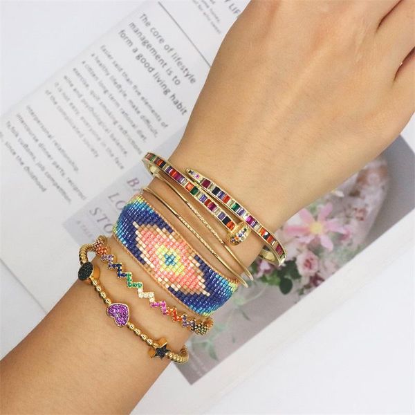 

beaded, strands zhongvi gold plated heart open cuff bangles miyuki bracelets set for women cz pave round bangle cubic zirconia luxury jewelr, Black