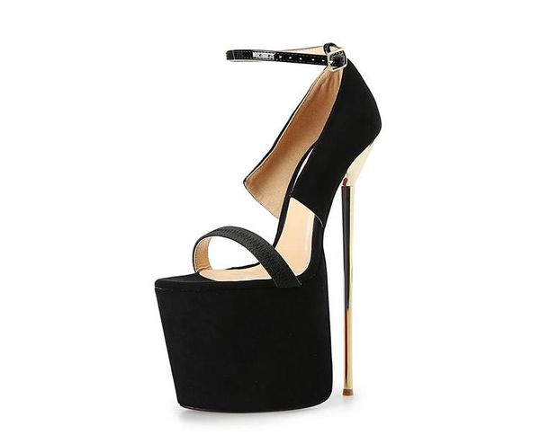 

22cm matte black with super fine steel buckle ultra high heel sandals big yards 8.5 - 20