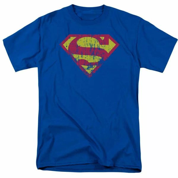 

Superman Classic Logo Distressed T Shirt Mens Licensed DC Comics Tee Royal Blue, White;black