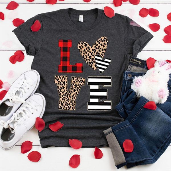 

harajuku tshirts leopard love womens t shirts print couple short sleeve sweet loose tee valentines day clothes, White