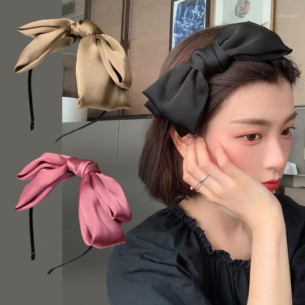 

satin big bowknot hairband women solid color headband girls center knotted hair accessories for1