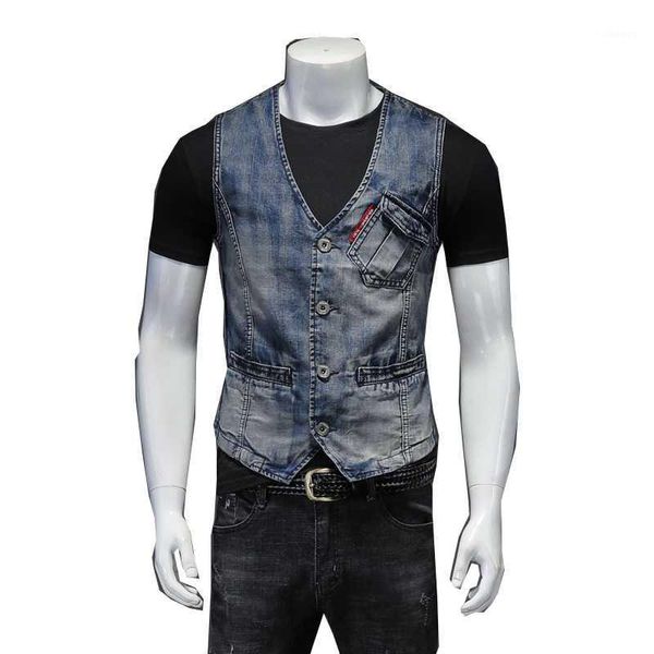 

men's jackets four seasons pure cotton retro color combination short sleeve blue slim denim shirt jacket street fashion clothing, Black;brown