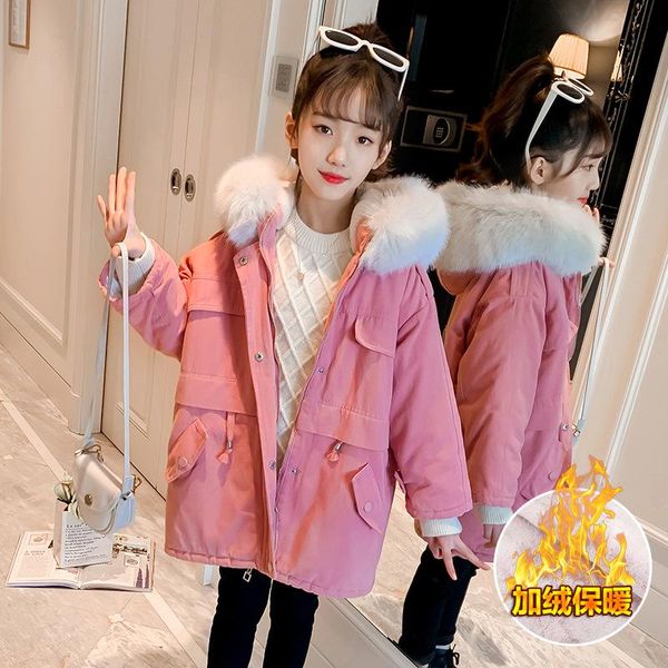 

jackets 2022 winter jacket girls parker coats western style thicken plus cotton parkas 14 years old fur collar children's clothing, Blue;gray