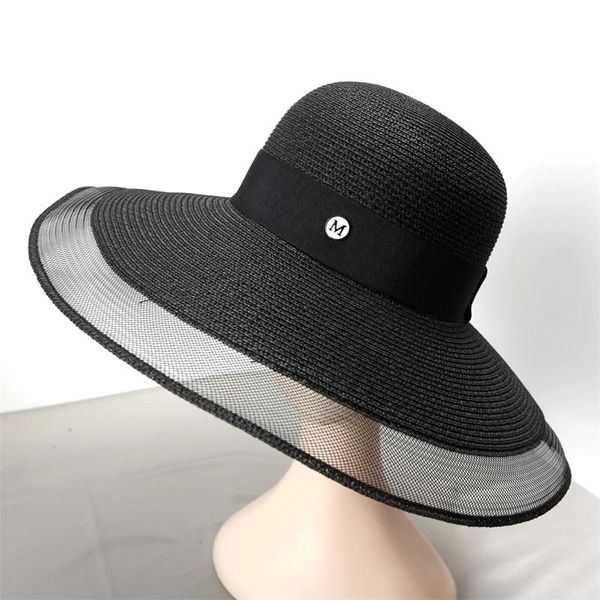 

wide brim hats elegant hepburn style mesh big sun hat black white straw women fashion vacation beach outdoor travel shade cap, Blue;gray
