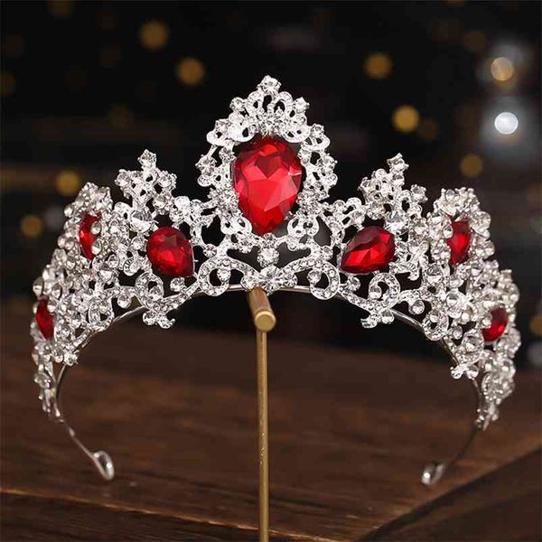 Barocco lusso argento colore rosso verde cristallo diademi nuziali corone spettacolo diadema fascia accessori per capelli da sposa 210701