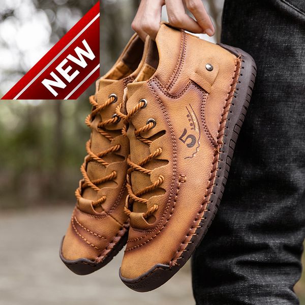 

winter new large casual leather business men's hand sewn plush cotton shoes, Black
