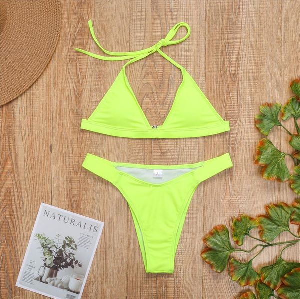 

ellolace neon green swimsuit women solid swimwear push up bikini set ladies biquini brazilian summer beach bathing suit, White;black
