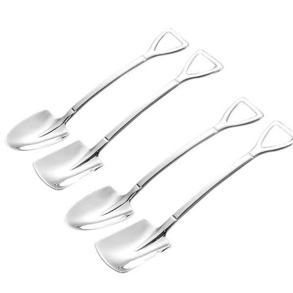 

8pcs/set stainless steel iron shovel spoon coffee ice cream engineering retro cute square head spoons