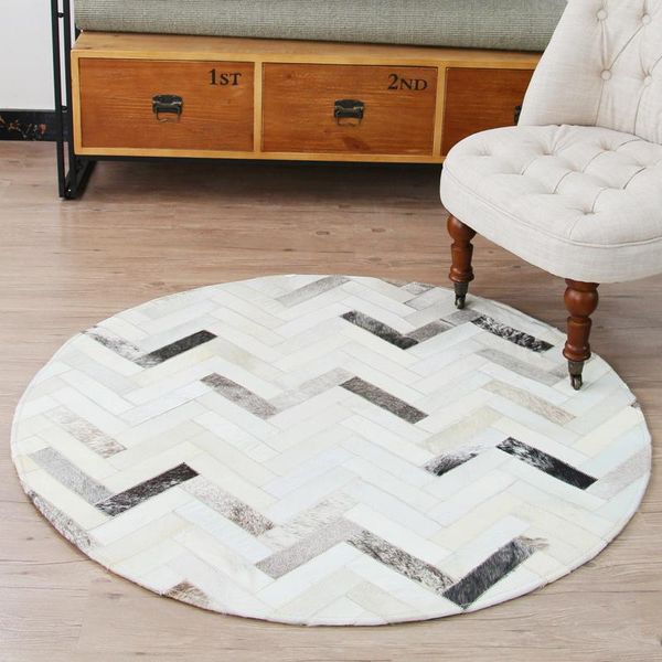 

round shaped natural cowhide beige and gray striped patchwork rug ,genuine cow skin fur carpet decoration floor mat carpets