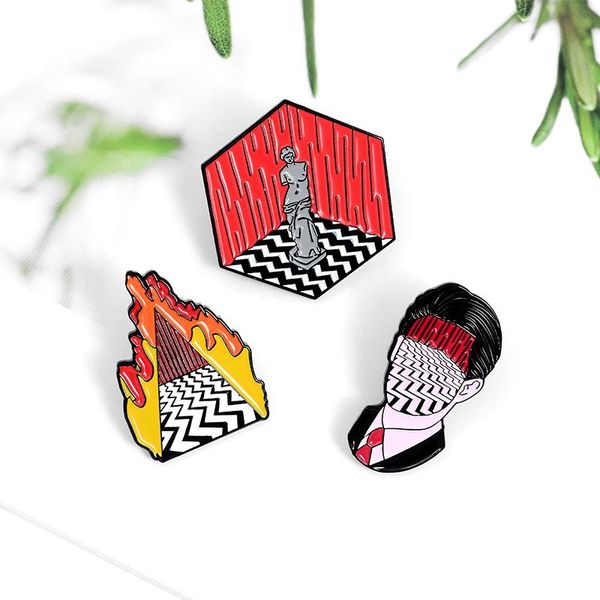 

pins, brooches lynch style twin peaks men portrait de milo enamel pin geometric lapel outside clothing backpack jewelry gift, Gray