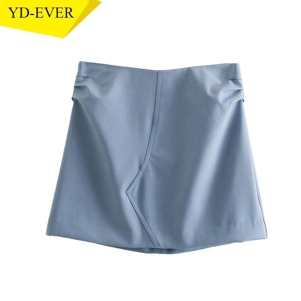 

skirts 2021 women side pleated solid faldas mujer zipper french style female mini skirt be419, Black