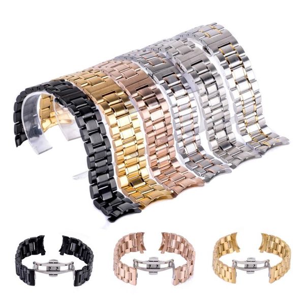 

watch bands 20/22mm folding clasp strap men women quartz wristwatches replacemen watchband fashion stainless steel curved, Black;brown