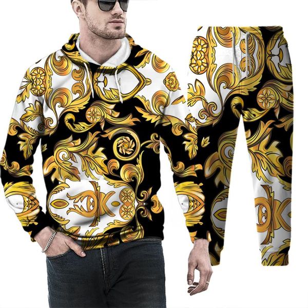 

men's tracksuits 2021 harajuku sweater 3d printed sweatshirt fashion retro hooded set street sportswear, Gray