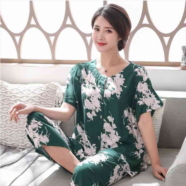 

summer women cotton pajamas set thin 2 pieces floral loose sleepwear casual homewear female pyjamas plus size 3xl, Black;red