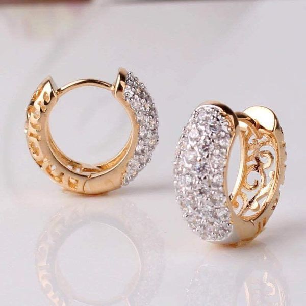 

hoop & huggie simple exquisite inlaid white crystal zirconia earrings for women fashion hollow copper earring rhinestone jewelry, Golden;silver