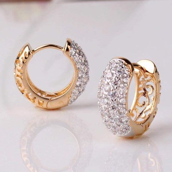 

hoop & huggie simple exquisite inlaid white crystal zirconia earrings for women fashion hollow copper earring rhinestone jewelry, Golden;silver