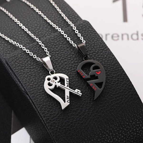 

pendant necklaces romantic couples necklace fashion puzzle heart shape crystal key love for women jewelry, Silver