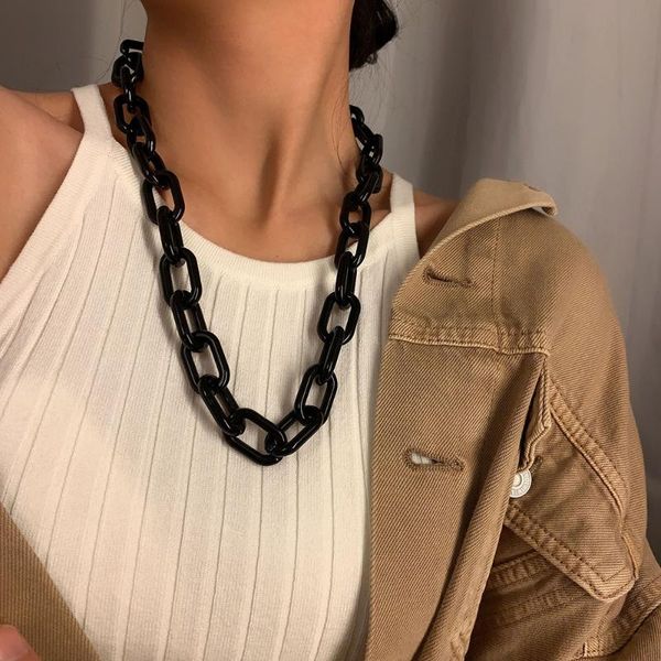

pendant necklaces fashion women acrylic chunky plastic choker collar necklace hip hop bright color chain punk femme jewelry gift, Silver