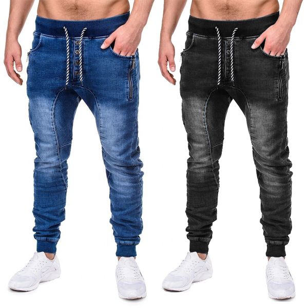 Jeans masculinos riscado arranhão rasgado móvel skinny jean slim fit calças jeans homens elásticos cintura harem homens corredores