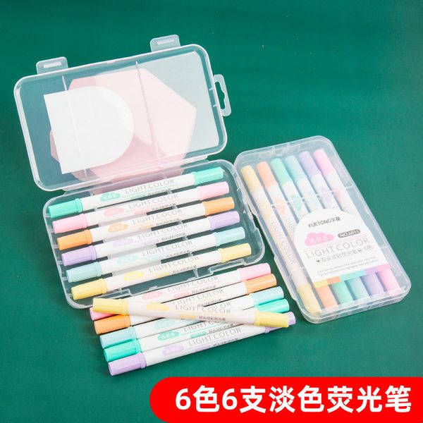 

double 601a head color orcent pen student diy hand account pp box 6 colors 6 oblique round marking, Black;red