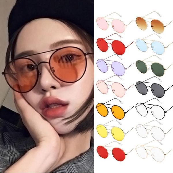 

women ocean yellow red round sun glasses mirror retro ladies small sunglasses brand designer oculos, White;black