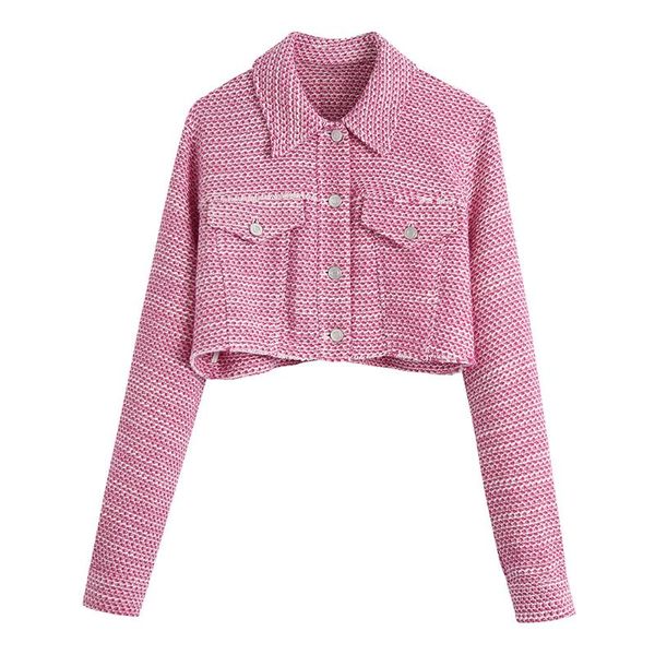 

women's jackets cropped jacket women 2021 fashion fall clothes frayed trim check tweed lapel long sleeve single breasted casual, Black;brown