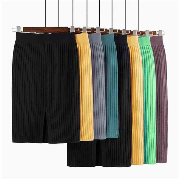 

pencil autumn winter all-match knitted women skirts mid-calf amp knee-length office warm black