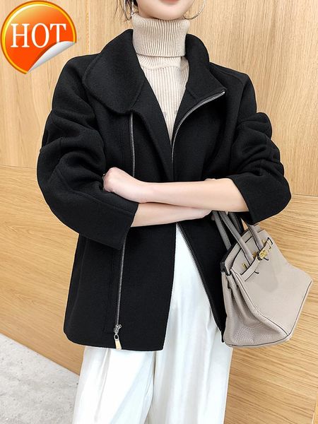 

women's two piece pants coat double-sided cashmere women's short cocoon-shaped 2021 autumn and winter high-end 100% woolen, White