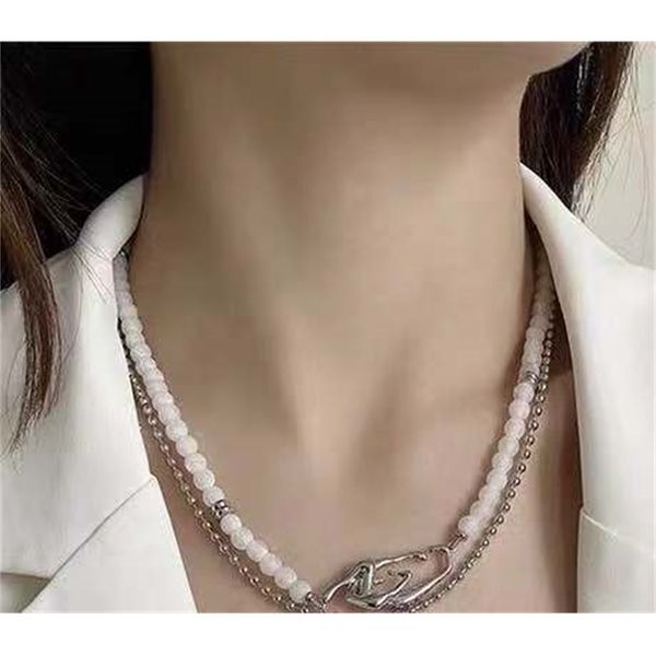 

niche necklace pearl overlapping geometric irregular clavicle chain, Silver