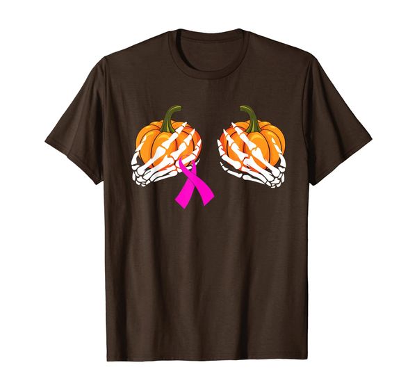 

skeleton boobs breast cancer awareness pink ribbon pumpkin t-shirt, White;black