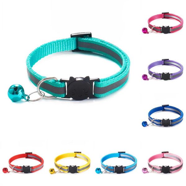 

cat collars & leads 21 colors cats bells adjustable nylon buckles fashion reflective pet collar head pattern necklace accessories