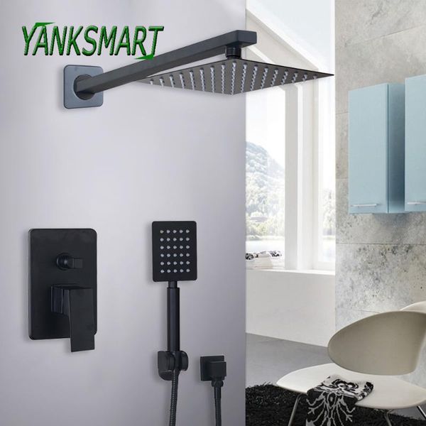 

8 inch matte black square shower head hand speary combo faucet kit wall mounted rainfall showers mixer water tap bathroom sets