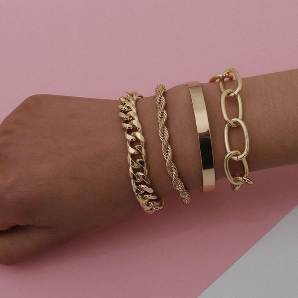 

link, chain twisted rope bracelet jewelry charm hip hop 4pcs/set punk bangles thick metal cuban bracelets, Black