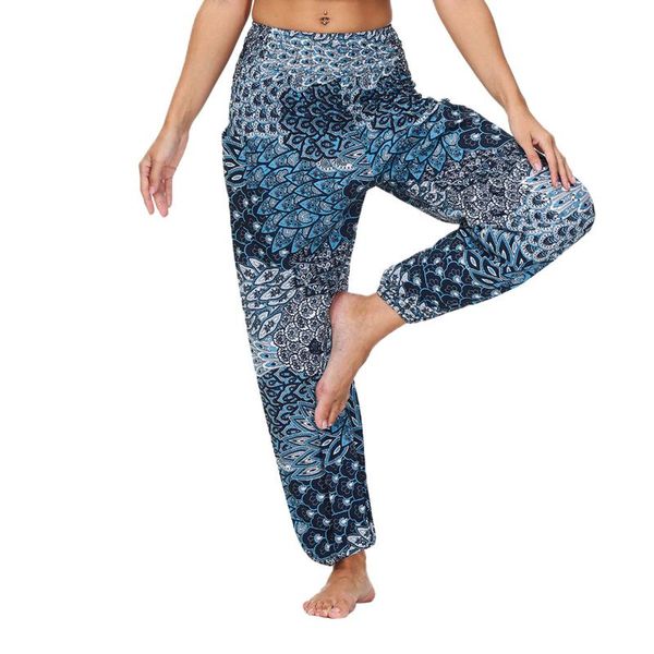 

women's pants & capris women print floral bohemian casual plus size loose high waist trousers baggy bloomers harem elastic #4, Black;white