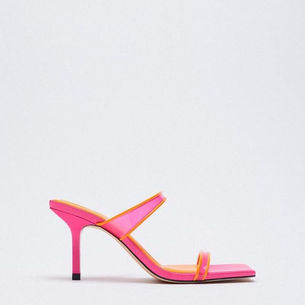 

slippers zar dtm2021 summer products women's shoes rose red orange stitching fashion high heel sandals, Black