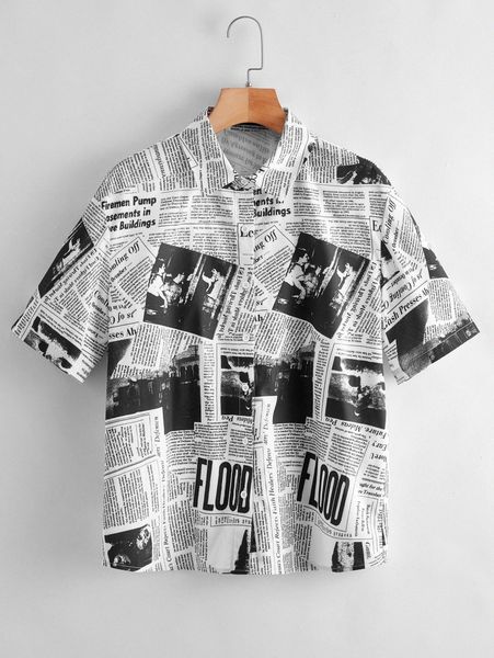 

newspaper print blouse c2tp#, White