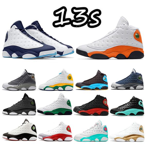 

13 13s mens designer basketball shoes sneakers dark powder blue gold glitter altitude starfish flint chicago island lucky green hyper royal