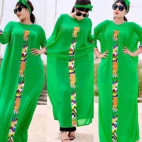 

long loose african female neck printed fashion big ladies spring green summer maxi robes dress 2021 p2w7, Black;gray
