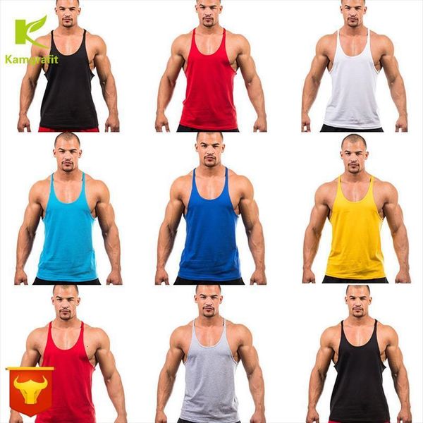 

basic body building exercise vest cotton print for men fitness clothing, White;black