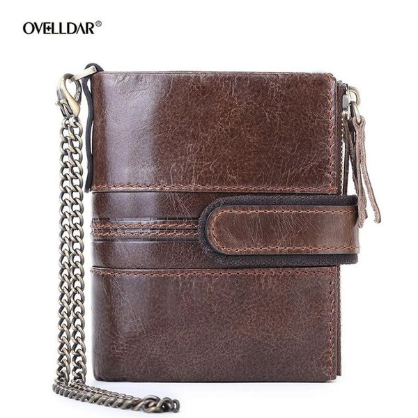 

wallets rfid anti theft brush wallet leather multi-function buckle double zipper retro crazy horse casual zero, Red;black