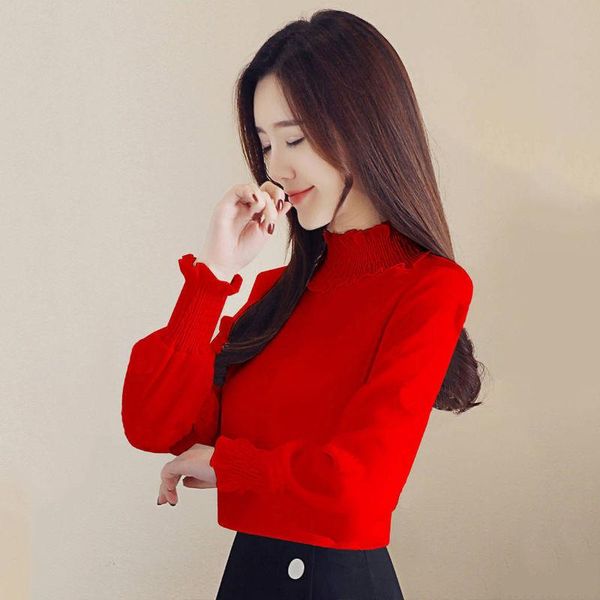 

sales arrival chiffon long sleeve female blouse shirt fashion ruffles ladies white black office blouses women clothes women's & shirts